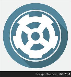 Icon gears on white circle with a long shadow