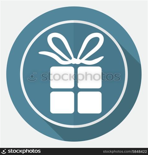 Icon gift box on white circle with a long shadow