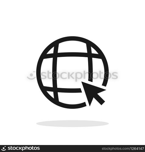 Icon go to web. Www. Website icon. Www icon with hand cursor or arrow in simple flat design. Icon go to web, isolated on white background. Vector illustration.