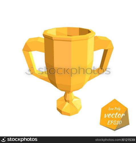Icon gold cup isolated on a white background. The award for the first place. Low poly style. Vector illustration.