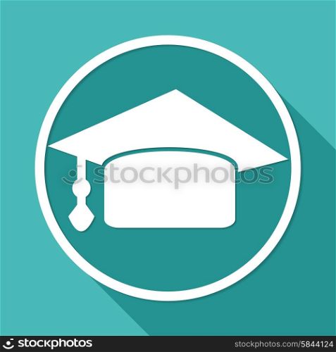 Icon Graduation cap on white circle with a long shadow