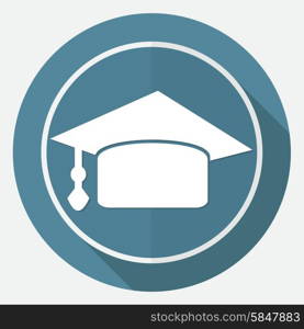 Icon Graduation cap on white circle with a long shadow