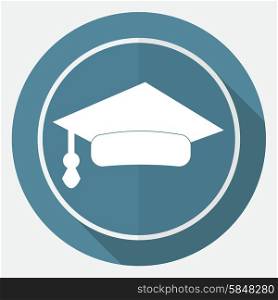 Icon Graduation cap on white circle with a long shadow
