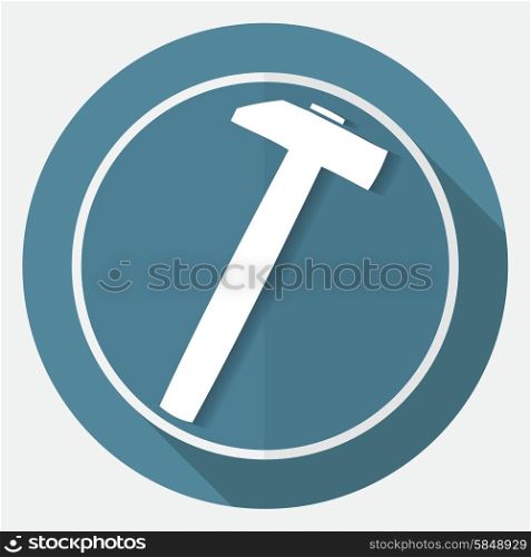 Icon hammer and nail on white circle with a long shadow