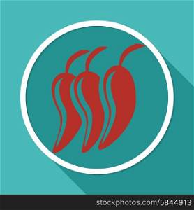 Icon hot chili pepper on white circle with a long shadow