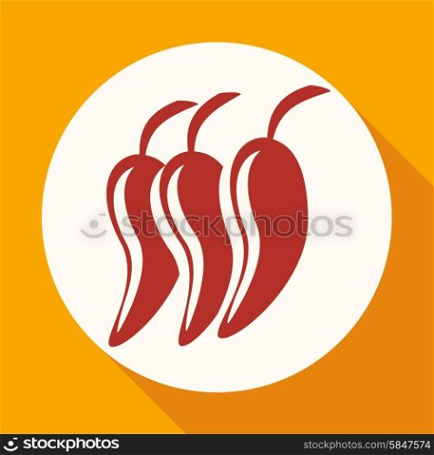 Icon hot chili pepper on white circle with a long shadow
