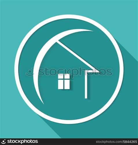 Icon house on white circle with a long shadow