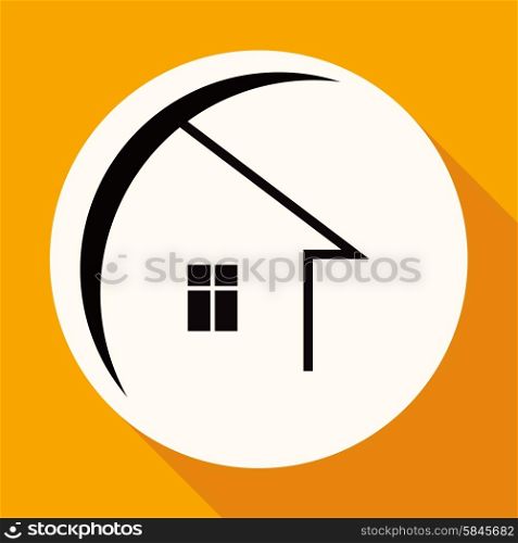 Icon house on white circle with a long shadow
