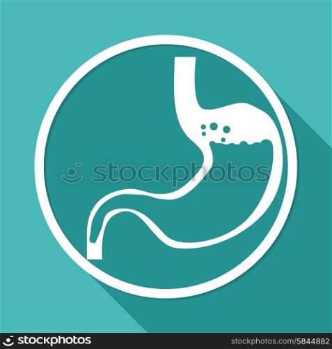 Icon Human stomach on white circle with a long shadow