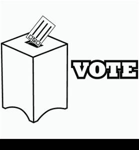 Icon illustration showing a ballot being deposited in a ballot box