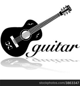 Icon illustration showing a classic guitar reflected on a white surface