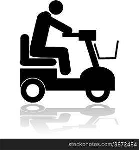 Icon illustration showing a person riding a motorized chair