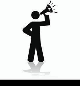 Icon illustration showing a stick figure holding a megaphone