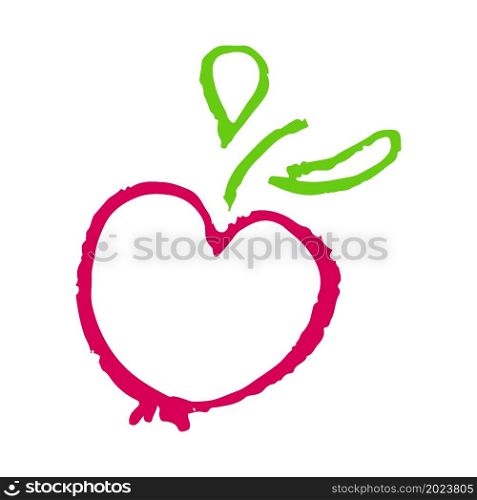 Icon in hand draw style. Apple. Drawing with wax crayons, colored chalk, children&rsquo;s creativity. Vector illustration. Sign, symbol, pin, sticker. Icon in hand draw style. Drawing with wax crayons, children&rsquo;s creativity