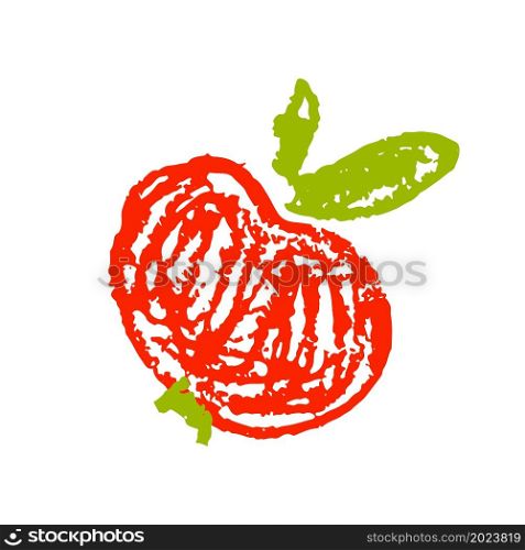 Icon in hand draw style. Apple. Drawing with wax crayons, colored chalk, children&rsquo;s creativity. Vector illustration. Sign, symbol. Icon in hand draw style. Drawing with wax crayons, children&rsquo;s creativity