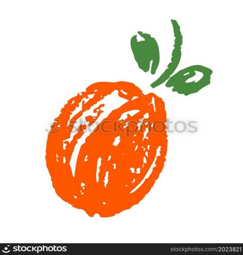 Icon in hand draw style. Apricot. Drawing with wax crayons, children&rsquo;s creativity. Vector illustration. Sign, symbol, pin, sticker. Icon in hand draw style. Drawing with wax crayons, children&rsquo;s creativity