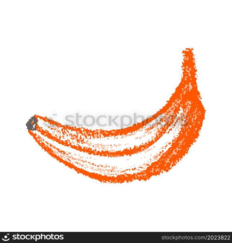 Icon in hand draw style. Banana. Drawing with wax crayons, children&rsquo;s creativity. Vector illustration. Sign, symbol, pin, sticker. Icon in hand draw style. Drawing with wax crayons, children&rsquo;s creativity