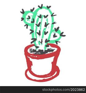 Icon in hand draw style. Cactus. Drawing with wax crayons, colored chalk, children&rsquo;s creativity. Vector illustration. Sign, symbol, pin. Icon in hand draw style. Drawing with wax crayons, children&rsquo;s creativity