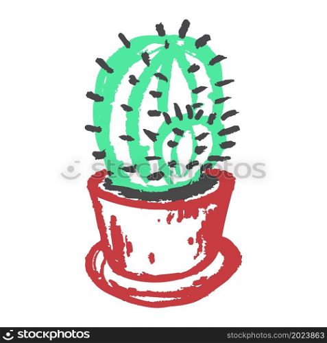Icon in hand draw style. Cactus. Drawing with wax crayons, colored chalk, children&rsquo;s creativity. Vector illustration. Sign, symbol. Icon in hand draw style. Drawing with wax crayons, children&rsquo;s creativity