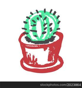 Icon in hand draw style. Cactus. Drawing with wax crayons, colored chalk, children&rsquo;s creativity. Vector illustration. Sign. Icon in hand draw style. Drawing with wax crayons, children&rsquo;s creativity