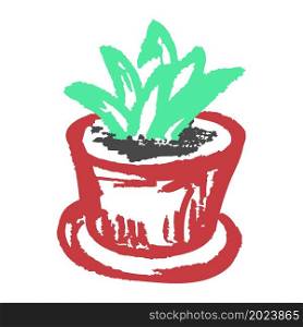 Icon in hand draw style. Cactus. Drawing with wax crayons, colored chalk, children&rsquo;s creativity. Vector illustration. Icon in hand draw style. Drawing with wax crayons, children&rsquo;s creativity