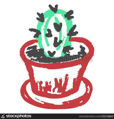 Icon in hand draw style. Cactus. Drawing with wax crayons, colored chalk, children&rsquo;s creativity. Vector. Icon in hand draw style. Drawing with wax crayons, children&rsquo;s creativity