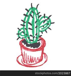 Icon in hand draw style. Cactus. Drawing with wax crayons, colored chalk, children&rsquo;s creativity. Icon in hand draw style. Drawing with wax crayons, children&rsquo;s creativity