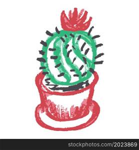 Icon in hand draw style. Cactus. Drawing with wax crayons, colored chalk. Icon in hand draw style. Drawing with wax crayons, children&rsquo;s creativity