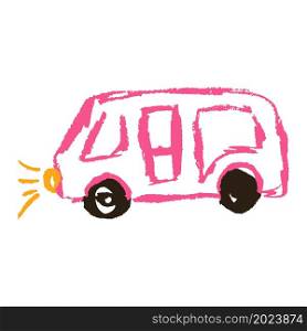Icon in hand draw style. Car. Drawing with wax crayons, colored chalk, children&rsquo;s creativity. Vector illustration. Sign, symbol. Icon in hand draw style. Drawing with wax crayons, children&rsquo;s creativity
