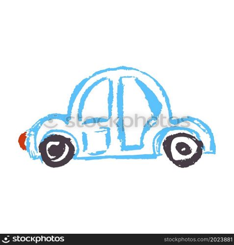 Icon in hand draw style. Car. Drawing with wax crayons, colored chalk, children&rsquo;s creativity. Vector illustration. Sign, symbol, pin, sticker. Icon in hand draw style. Drawing with wax crayons, children&rsquo;s creativity