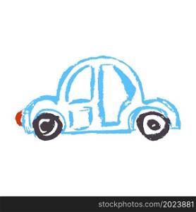 Icon in hand draw style. Car. Drawing with wax crayons, colored chalk, children&rsquo;s creativity. Vector illustration. Sign, symbol, pin, sticker. Icon in hand draw style. Drawing with wax crayons, children&rsquo;s creativity