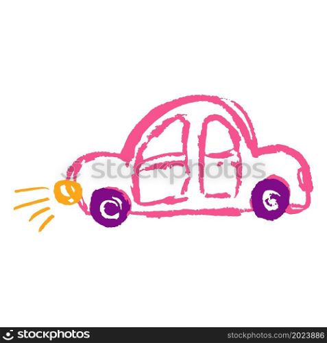 Icon in hand draw style. Car. Drawing with wax crayons, colored chalk, children&rsquo;s creativity. Vector. Icon in hand draw style. Drawing with wax crayons, children&rsquo;s creativity