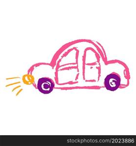 Icon in hand draw style. Car. Drawing with wax crayons, colored chalk, children&rsquo;s creativity. Vector. Icon in hand draw style. Drawing with wax crayons, children&rsquo;s creativity