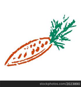 Icon in hand draw style. Carrot. Drawing with wax crayons, children&rsquo;s creativity. Vector illustration. Sign, symbol, pin, sticker. Icon in hand draw style. Drawing with wax crayons, children&rsquo;s creativity