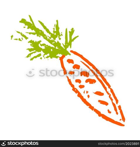 Icon in hand draw style. Carrot. Drawing with wax crayons, children&rsquo;s creativity. Vector illustration. Sign, symbol, pin. Icon in hand draw style. Drawing with wax crayons, children&rsquo;s creativity
