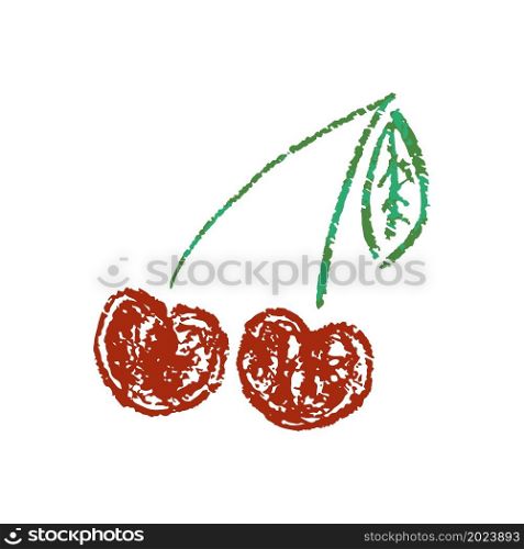 Icon in hand draw style. Cherry. Drawing with wax crayons, children&rsquo;s creativity. Vector illustration. Sign, symbol, pin, sticker. Icon in hand draw style. Drawing with wax crayons, children&rsquo;s creativity