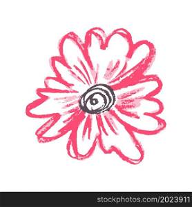 Icon in hand draw style. Cute flower. Vector illustration. Drawing with wax crayons, children&rsquo;s creativity. Sign, symbol, pin, sticker. Icon in hand draw style. Drawing with wax crayons, children&rsquo;s creativity