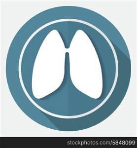 Icon Lungs on white circle with a long shadow