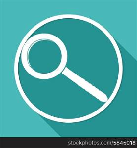 Icon Magnifying glass on white circle with a long shadow