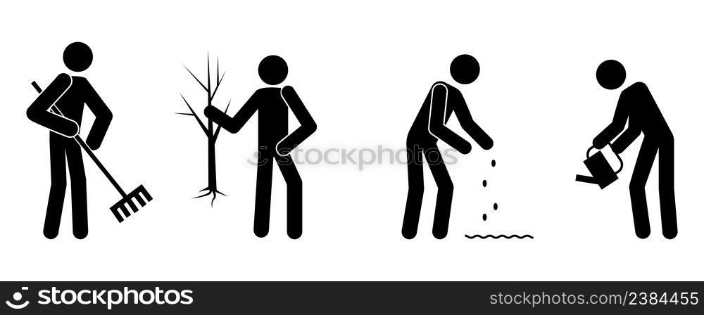 Icon man planting tree in cartoon style. Vector illustration. stock image. EPS 10. . Icon man planting tree in cartoon style. Vector illustration. stock image. 