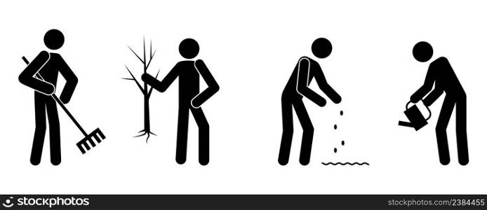 Icon man planting tree in cartoon style. Vector illustration. stock image. EPS 10. . Icon man planting tree in cartoon style. Vector illustration. stock image. 