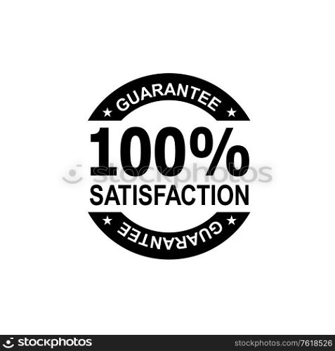 Icon mark seal sign illustration showing 100% percent satisfaction guaranteed stamp, rosette or badge on isolated background done in retro black and white style.. 100% Percent Satisfaction Guaranteed Stamp Mark Seal Sign Black and White