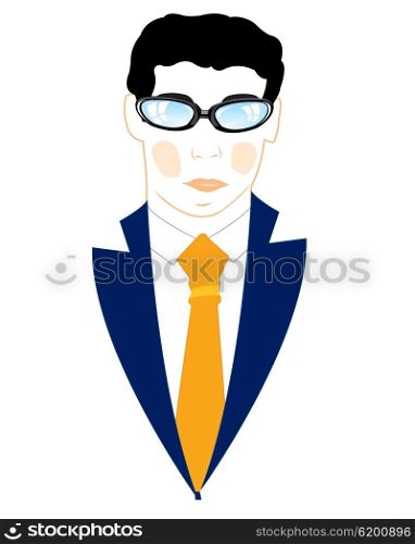 Icon men in suit. Icon men in turn blue suit with tie on white background