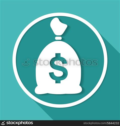 Icon Money bag on white circle with a long shadow