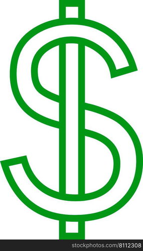 Icon money symbol dollar, letter S intertwined vertical stripe