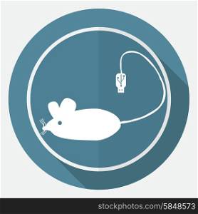 Icon Mouse on white circle with a long shadow