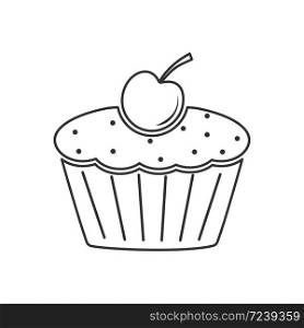 Icon muffin with cherries. Simple vector illustration for websites and apps, an empty outline isolated on a white background