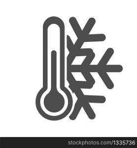 Icon of a thermometer with a snowflake. Cold weather. Simple flat vector stock illustration.