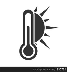 Icon of a thermometer with the sun.Warm weather. Simple flat vector stock illustration.
