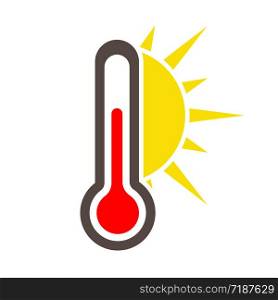 Icon of a thermometer with the sun.Warm weather. Simple flat vector stock illustration.